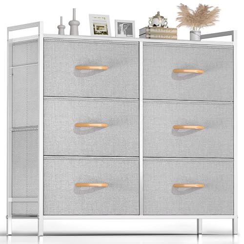 Image of ROMOON Fabric Dresser for Bedroom, Chest of Drawers with Removable Fabric Bins, Organizer and Storage Drawers for Closet, Living Room, Entrance, Nursery (Grey)