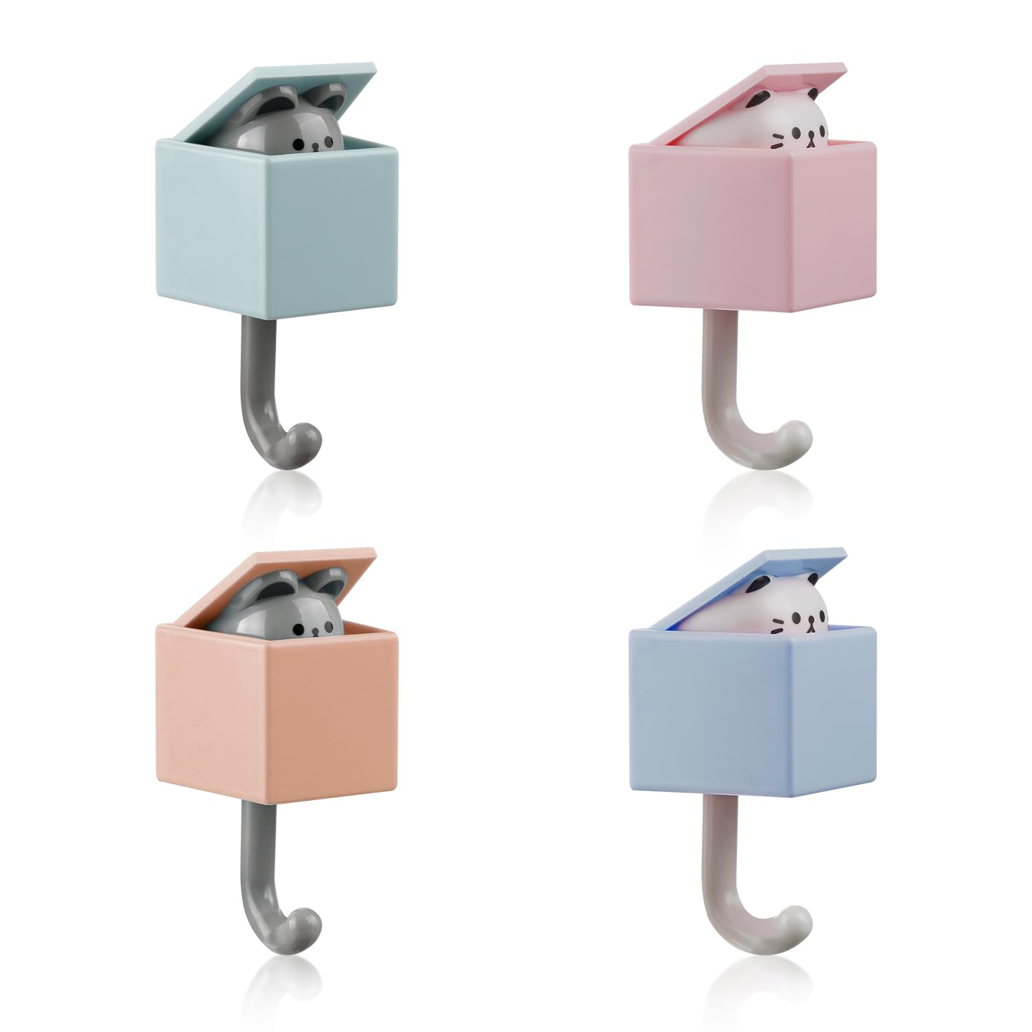 Rumyve Pink, Brown, Light Blue, Yellow 4Pcs Creative Adhesive Coat Hook,Cute Pet Hook, Pop Cat Wall Hook Creative Adhesive Coat Hook,Bathroom Bedroom Kitchen