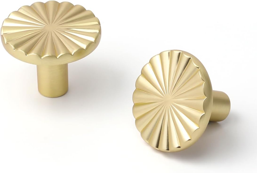 JIASENBAO10 Pack Brushed Gold Cabinet Knobs Brass Flat Drawer Pulls Kitchen Cupboard Bathroom Dresser Cabinet Hardware Handles Zinc Alloy