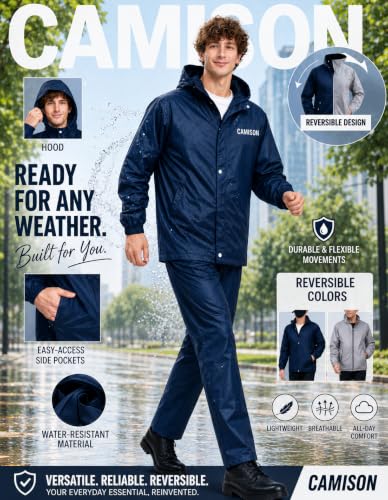 Image of Mens Raincoat Suit with Pant Set Trendiva Series | Waterproof Lightweight Breathable Rain Wear | Strong Stitching, Elastic Cuff & Waterproof Zipper Raincoat for men waterproof