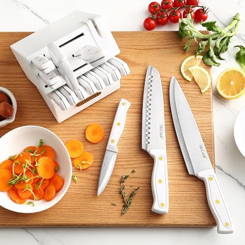 Image of McCook Knife Sets, White High Carbon Stainless Steel Kitchen Knife Sets with with Built-in Sharpener, 26-Piece Razor-Sharp Kitchen Knives with Ergonomic Handles, Elegant Box for Gift, White