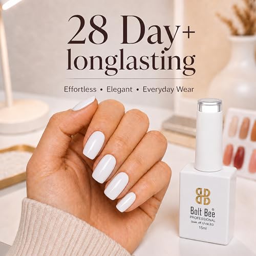 Image of Bolt Bee White Gel Nail Polish with Glossy Finish | Highly Pigmented Soak-Off Gel Paint for UV LED Lamp | Long-Lasting, Non-Smudging Nail Polish for Salon & Home Manicure | Gift Set for Women - 15ml