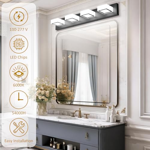 Image of Ralbay Black Bathroom Vanity Lights 30inch Metal Acrylic LED Modern Bathroom Wall Lighting Fixtures Over Mirror Matte Black (White Light 6000K, Non-dimmable)