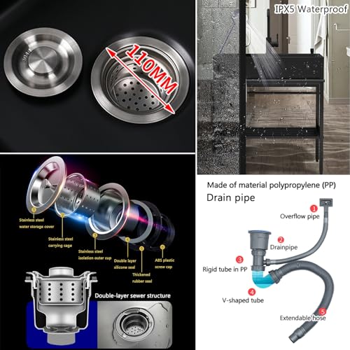 Évier utilitaire en acier inoxydable noir pour laver le linge à la main avec eau chaude