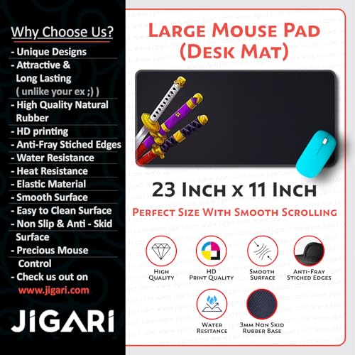 Image of Anime Theme Printed XL Extended Stich Edge Mousead | Smooth Surface Gaming Mousepad with Anti-Slip Rubber Base | 3mm Thick - 11 x 23 Inch (One Piece Swords (P116))