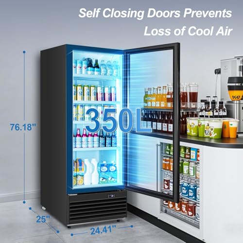 Image of Tylza Glass Door Beverage Display Refrigerator 350L 590 Can Black | Fast cool, low noise, self-closing door, glass door, for store /office