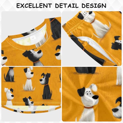Long Sleeve Pajama Set for Girls Boys,Dogs Sitting on Orange Comfy Crewneck Sleepwears,Soft Kid's Homewear Clothes Underwear Sets 8T3