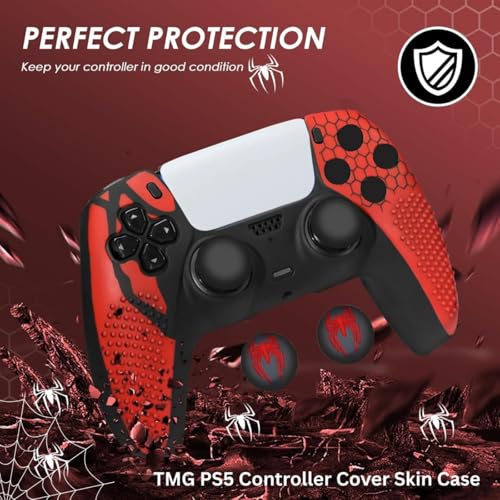 Image of TMG PS5 Controller Skin Spider-Man Theme Silicone Pecial Edition Protective Skin Case Cover for PS5 Controller with 2 Thumb Grip Caps (Red-Black)