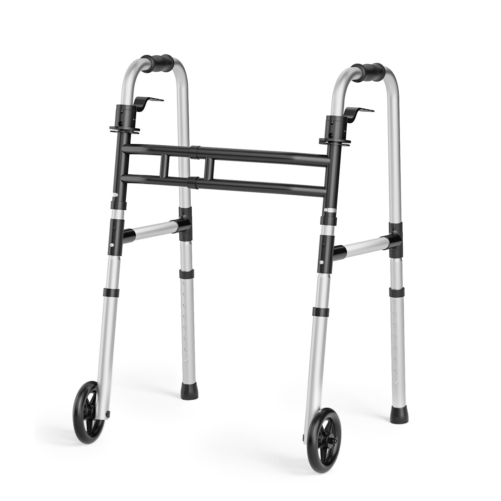 Loyoda Folding Walkers for Seniors,FSA/HSA Eligible Medical Walker Lightweight 5'' Front Wheel Walker Height and Width Adjustable Aluminum Standard for Handicap
