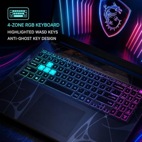 Image of Customized 15.6 inch FHD 144Hz Gaming Laptop, Made with MSI Cyborg 15 Intel Core 5 210H, Geforce RTX 5060, Up to 64GB DDR5 RAM, Up to 4TB SSD, RGB Backlit, Wi-Fi 6E, Translucent Black, Win 11