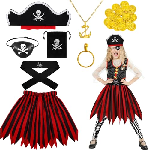 Kaisibum 17 Stück Piratenkostüm Kinder, Kostüm Pirat Kinder Piraten Kostüm Pirate Cosplay Zubehör für Karneval Fasching Piratenparty