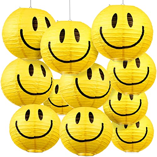 Kittmip 16 Pieces Smile Face Paper Lanterns Yellow Round Paper Lanterns Lamp Decorative Hanging Paper Lanterns for Birthday Halloween Christmas Wedding Baby Bridal Shower Home Decor Party Decoration