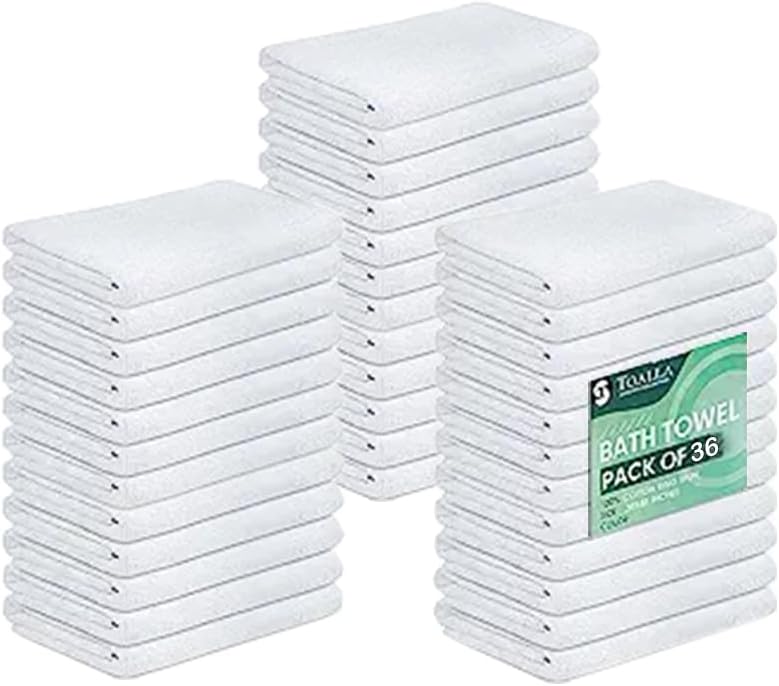 TOALLA (Pack of 36 White Bath Towels Bulk 20x40 Inches Economy Cheap