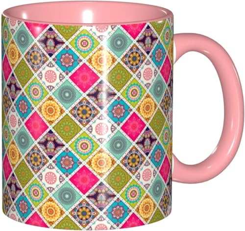 マグカップ エスニック柄 マンダラ柄 曼荼羅 コーヒーカップ 陶器 330ml おしゃれ 可愛い 食器 コップ 耐熱 電子レンジ対応 お茶 ミルク 大容量 軽量 オフィス 家用 誕生日 記念日 プレゼント 箱入り