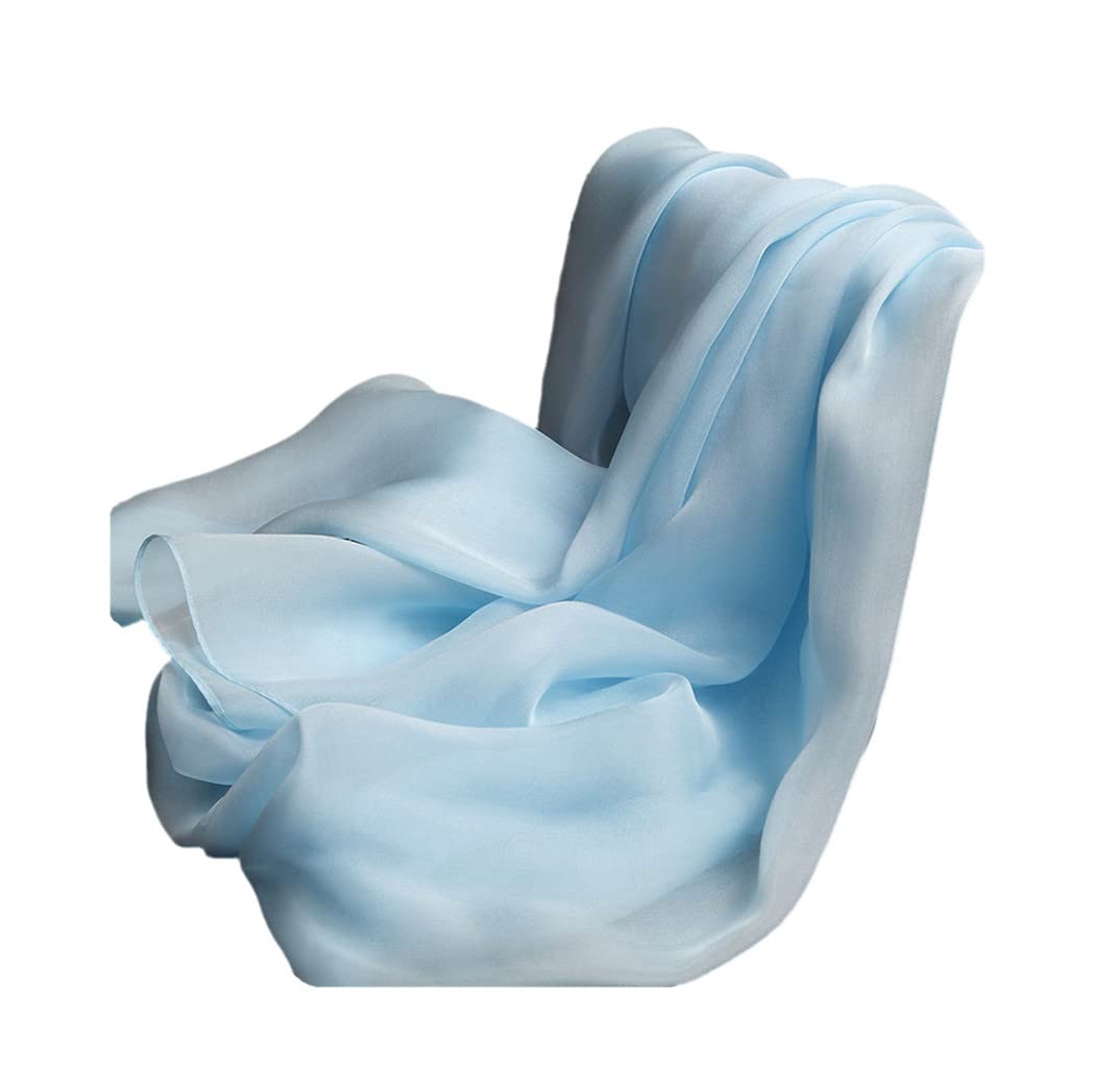 Sciarpa di Seta Sky Blauw, Vera Sciarpa da Donna in Chiffon Naturale, Lunga, Tinta Unita (Leggera 250 x 65 cm)