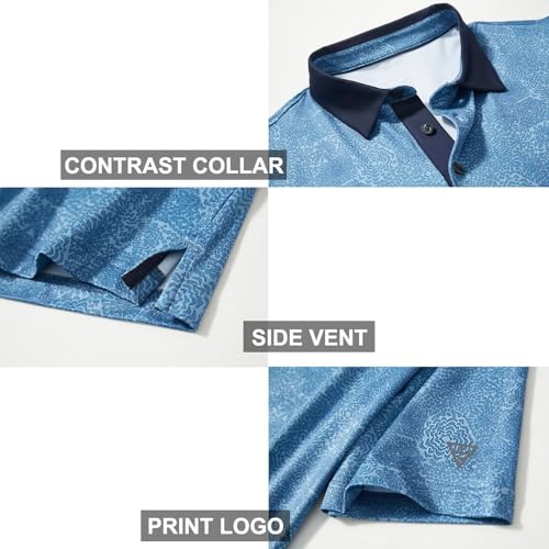 Image of Golf Shirts for Men Dry Fit Short Sleeve Print Performance Moisture Wicking Polo Shirt