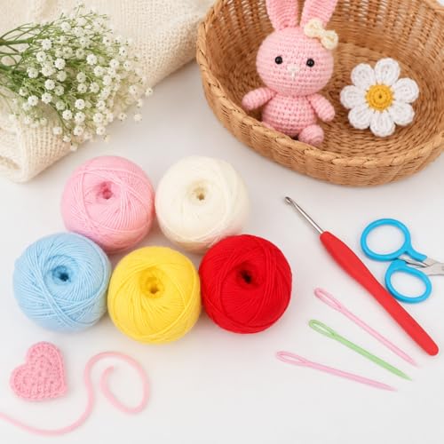 Image of Styllent 57 PCS Complete Crochet Kit for Beginners & Adults with Yarn Balls, Ergonomic Crochet Hooks, Steel Hooks, Stitch Markers, Storage Box, Knitting Accessories & Sewing Tools Set
