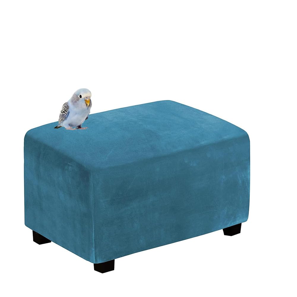 DMBAOD Footstool cover rectangular suitable for footstool sofa cover stool cover footstool protective cover made of elastic thickened soft velvet fabric removable and washable Peacock Blue Small