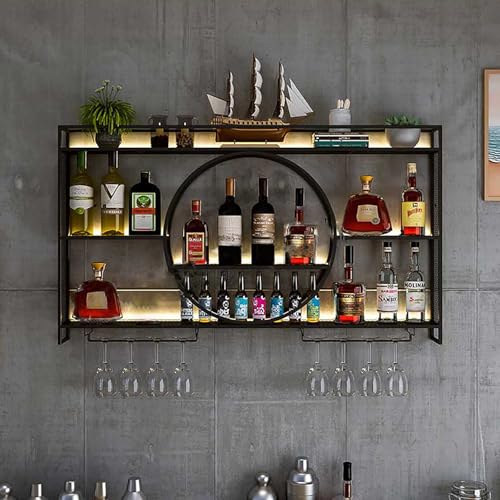 Support mural à LED pour verres à vin réglable et bouteilles de bar