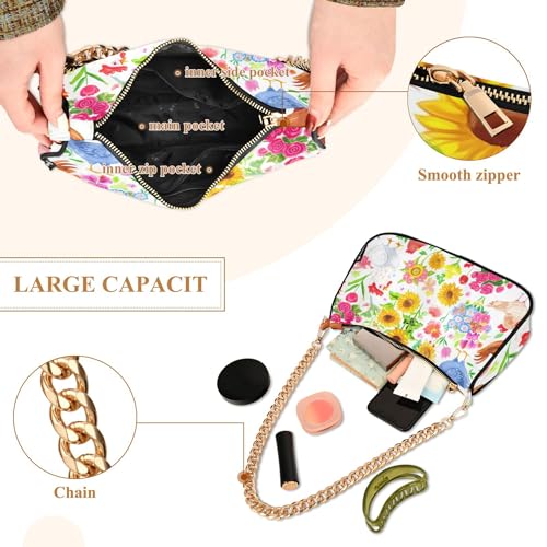 Zipper Hobo Purse Bags Colorful Chicken Spring Flowers Clutch Handbag Women Floral Shoulder Purses with Chain Strap4