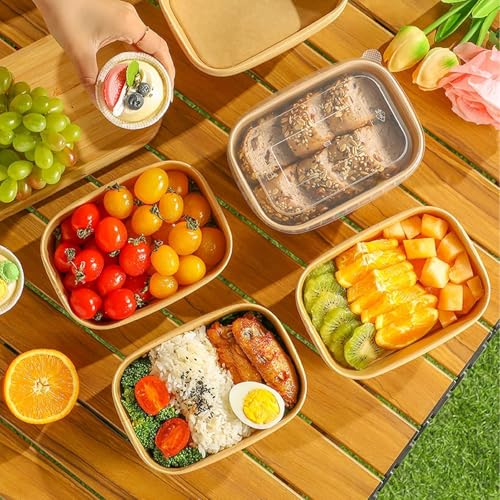 Image of 25 PACK 1000 ml Paper Disposable Containers For Food with Lids | Rectangular Meal Prep Containers & Take Out Box | Leak-Proof Food Storage Containers, Food Packing Box For Kitchen