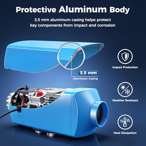 Image of Diesel Heater 12V 5KW with LCD Controller, Aluminum Housing | Diesel Air Heater, 15L Fuel Tank, Parking Heater for Trucks, Trailers, Boats, RVs and Motor-homes