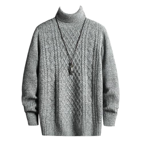 Pull slim fit homme col haut double à motif diamant haut de gamme et mailles denses