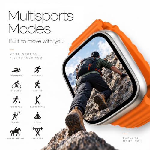 Image of Vaku Luxos Premium Bluetooth Calling Smartwatch with 1.99 inch HD Screen, Heart Rate & ECG Monitor, Sleep Tracker, 10+ Sports Modes, Unlimited Watch Faces, Smart Notifications, Silicone Strap - Orange