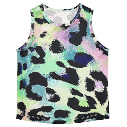 Bolaz Boys Athletic Quick Dry Tank Top Sleeveless Workout T Shirts Age 11-15,Colorful Leopard Pattern