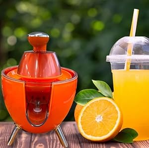 Riveira Power Juciy Electric Citrus Press Juicer, 300W - 2 Cones for Large & Small Fruits, Automatic Squeezer, Non-Slip Feet,Easy to Clean, Retro Style, Juicer Machine - Orange Color - 1pc