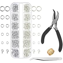 Anezus Jump Rings for Jewelry Making Supplies with Jump Ring Pliers 1200Pcs Dull Silver and Bright Silver
