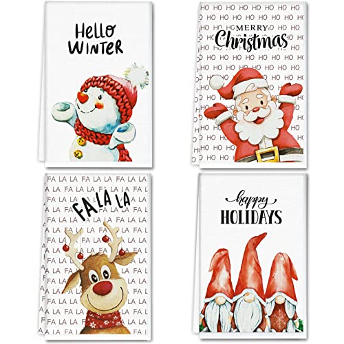 Christmas Kitchen Towels Santa Claus Winter Holiday Hand Towels Xmas Absorbent Dishcloths Let It Snow Kitchen Decor Christmas Dish Tea Towels Merry Bright Tea Towel For Home Kitchen Supplies 4Pcs #TOP18