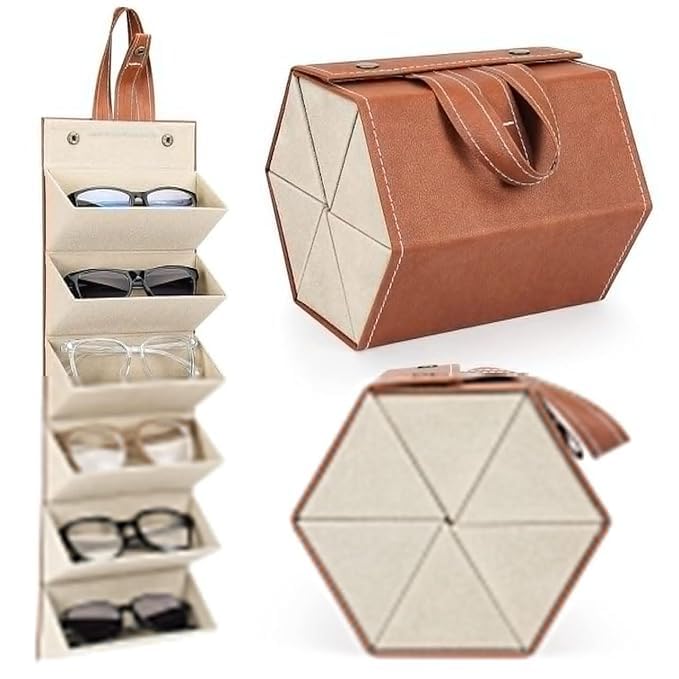 WeProve Portable Multiple Sunglasses Organizer Box With 6 Slots Pu Leather Hanging Foldable Eyeglasses Case Storage Bag For Men Women Travel Use (Multi Colour)-picture-24