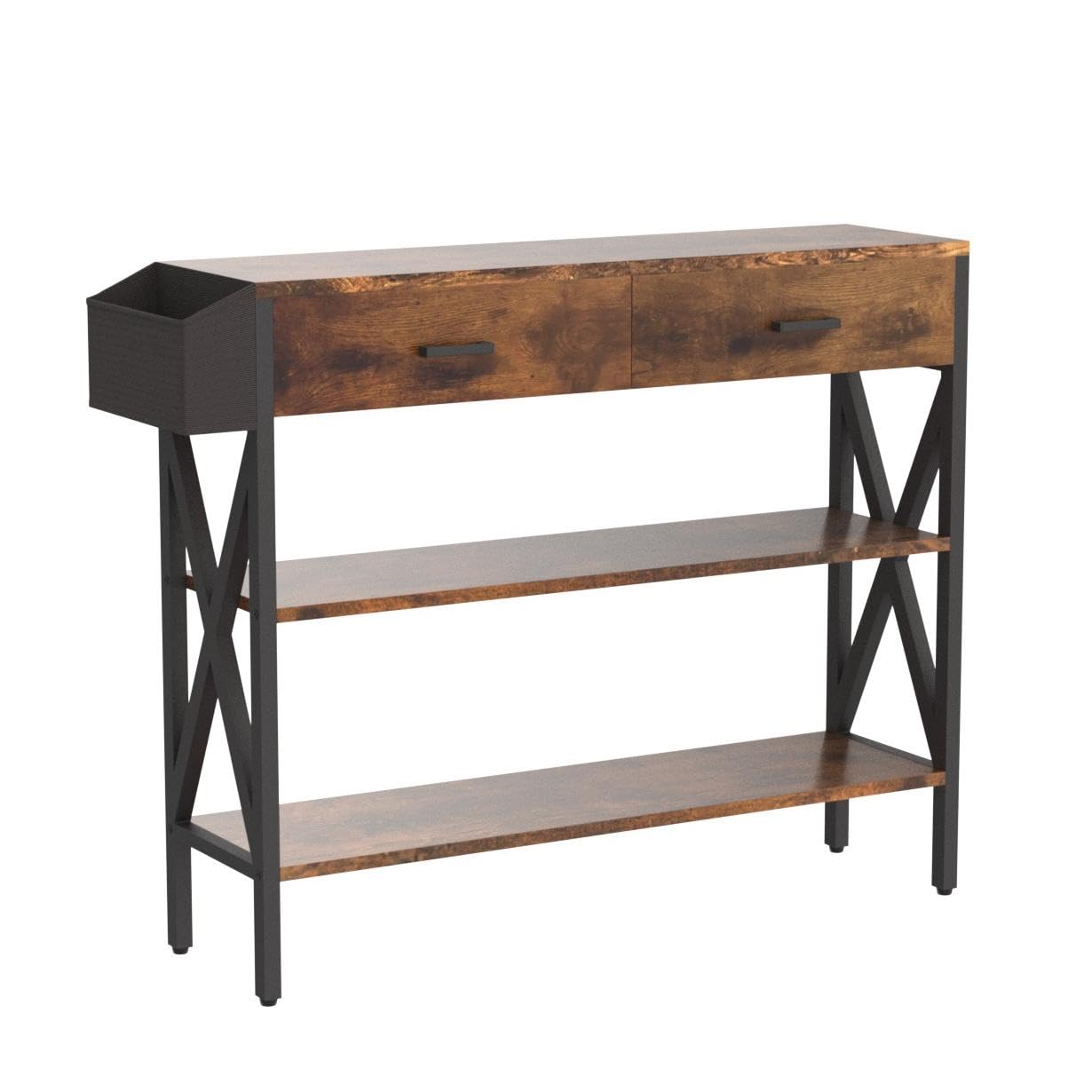 GOFLAME 38" Rustic Narrow Console Table With 2 Drawers & Bottom Shelf - Sofa Table For Entryway, Living Room, Hallway (Walnut)