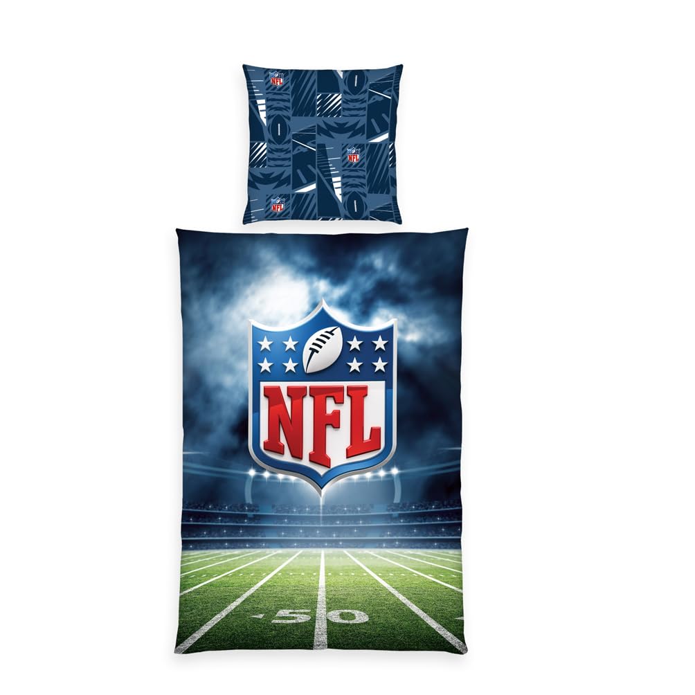 Herding NFL Bed Linen, Pillowcase Approx. 80 x 80 cm, Duvet Cover Approx. 135 x 200 cm, with Zip and Reversible Motif, 100% Cotton
