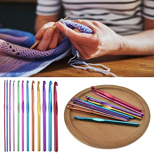 Image of Crochet Hook Set 12 Pcs Aluminum Knitting Needles | Color-Coded Crochet Hooks (2.0mm-8.0mm) | Smooth Metal Crochet Needles for Yarn Knitting, Amigurumi, Sewing & DIY Craft Supplies
