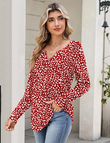 Image of Zeagoo Long Sleeve Shirts for Women Fall Tops Casual Dressy V Neck Blouses Boho Tunic Western Clothes Vacation Outfits
