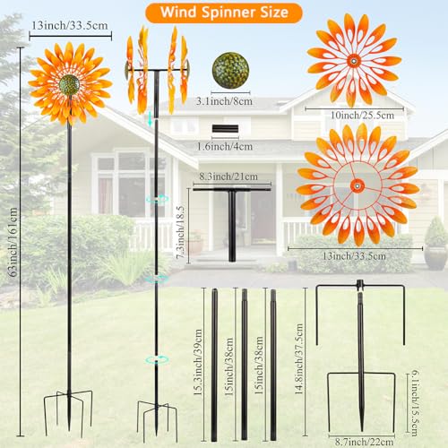 Image of VEWOGARDEN Sunflower Wind Spinner with 4 Blades, Metal Kinetic Wind Spinners Outdoor for Yard, Garden, Lawn Decorations