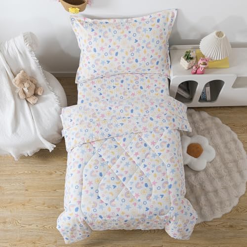 Image of Caressma Rainbow Star Toddler Bedding Set 4 Pieces Kids Comforter Set