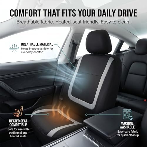 Image of FH Group Car Seat Covers Full Set Cloth - Universal Fit Automotive, Low Back Front, Solid Back, Washable Car Seat Cover for SUV, Sedan and Van Gray