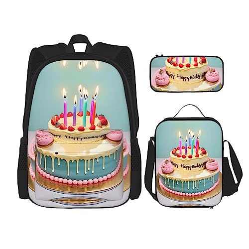 Sac à dos d'école feuilles tropicales avec sac déjeuner et trousse
