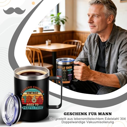 TUZELIYA Thermobecher 450ml Edelstahl 60 Geburtstag Geschenk Mann & Frau, 1966 Jahrgang Geschenk… – Ansicht 6