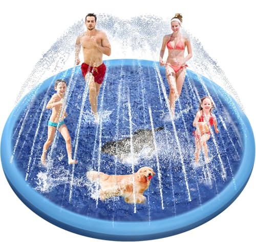 Raxurt Splash Pad for Kids and Dogs, 118'' Super Large Anti-Slip Splash Sprinkler Pad for Baby Toddler, Thicken Splash Pad Dog Pool Summer Outdoor Water Toys, 9.8FT Blue