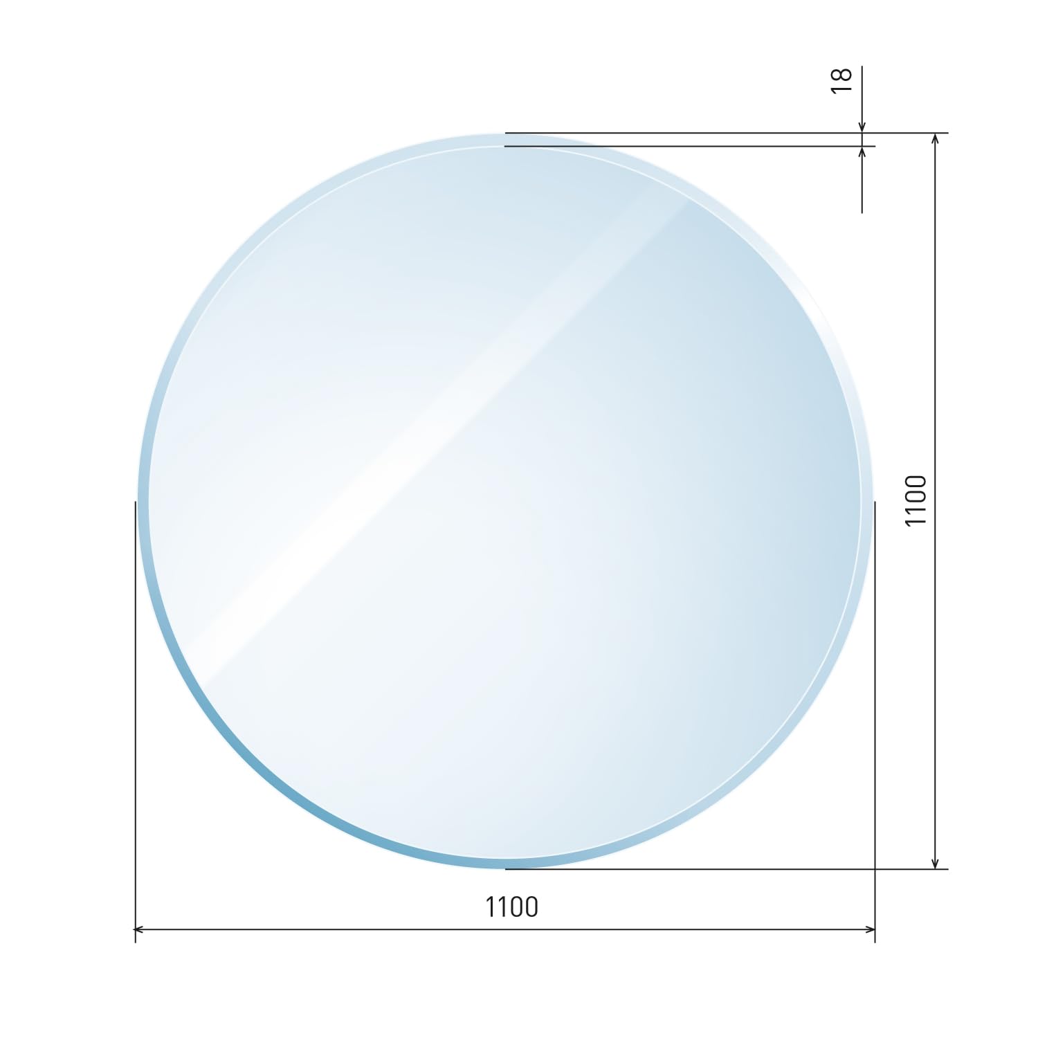 raik Kamin Glasplatte Kreis 110 x 110 cm ESG Sicherheitsglas transparent inkl. Facette Funkenschutz Bodenplatte für Kaminofen Holzofen Feuerstelle 1100 x 1100 mm
