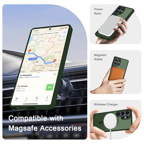 Image of for Samsung Galaxy S25 Ultra Case, Matte Magnetic Phone Cover, Sage Green | Fit for MagSafe, Screen Protector included, Shockproof Military Grade Protection, Translucent Frosted Back