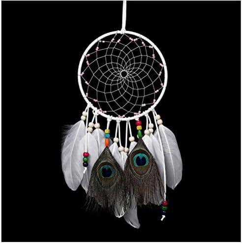 WCHUANG Peacock Feather White Dream Catcher Decoration Handmade Wall Art Ethic Craft Gift