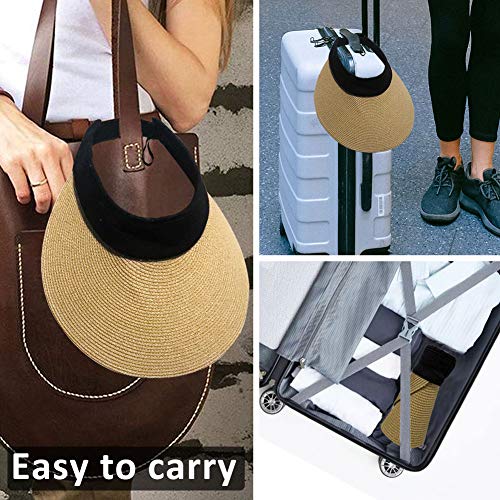 Women Straw Sun Visor Hat Wide Brim Summer UV Protection Beach Cap Foldable Packale Korean Style2