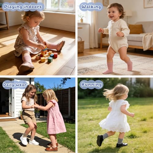 Image of Toddler Non Slip Cotton Crew Socks with Grips for Baby Boys Girls