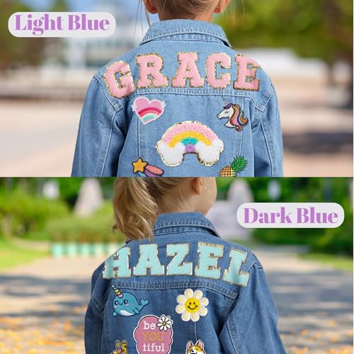 Custom Patch Jean Jacket with Personalized Name | Back to School Outfits for Toddlers Boys Girls Pupils 1-8 Year Old Birthday Gift, Custom Fashion Name Denim Jacket, Outerwear Jean Jacket for Boy Girl3