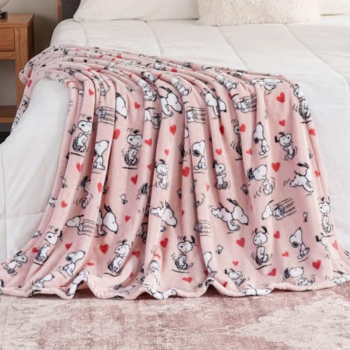 Image of Berkshire Blanket Peanuts VelvetLoft Cute Character Snoopy Plush Throw Blanket,Peanuts Poses and Hearts Blush,Throw 55 in x 70 in (Official Peanuts Product)